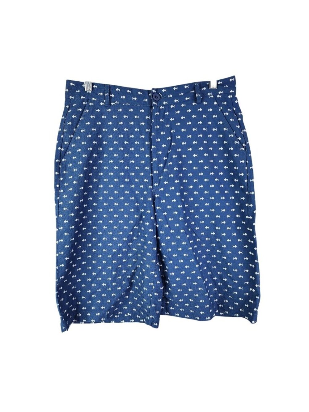 Mens Boca Classics Island Wear Blue Bermuda Shorts Fish Bones Print 12" Inseam S